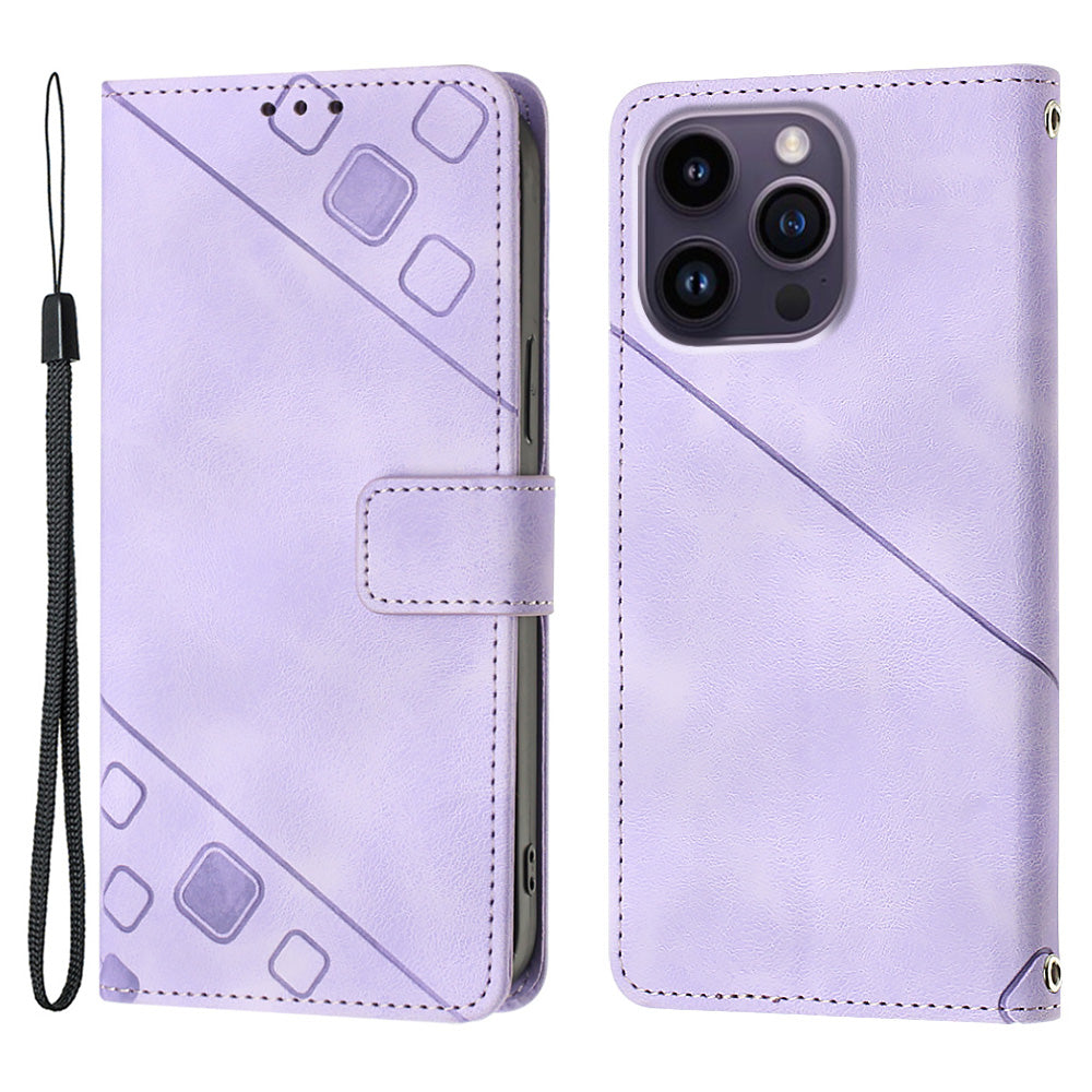 PT005 YB Imprinting Series-6 For iPhone 15 Pro Max PU Leather Case Stand Wallet Skin-touch Phone Cover - Light Purple PT005 YB Imprinting Series-6 For iPhone 15 Pro Max PU Leather Case Stand Wallet Skin-touch Phone Cover - Light Purple